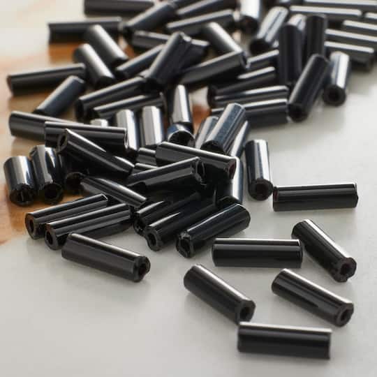 12 Pack: John Bead Jet Black Opaque Czech Glass Bugle Beads, 6.5mm